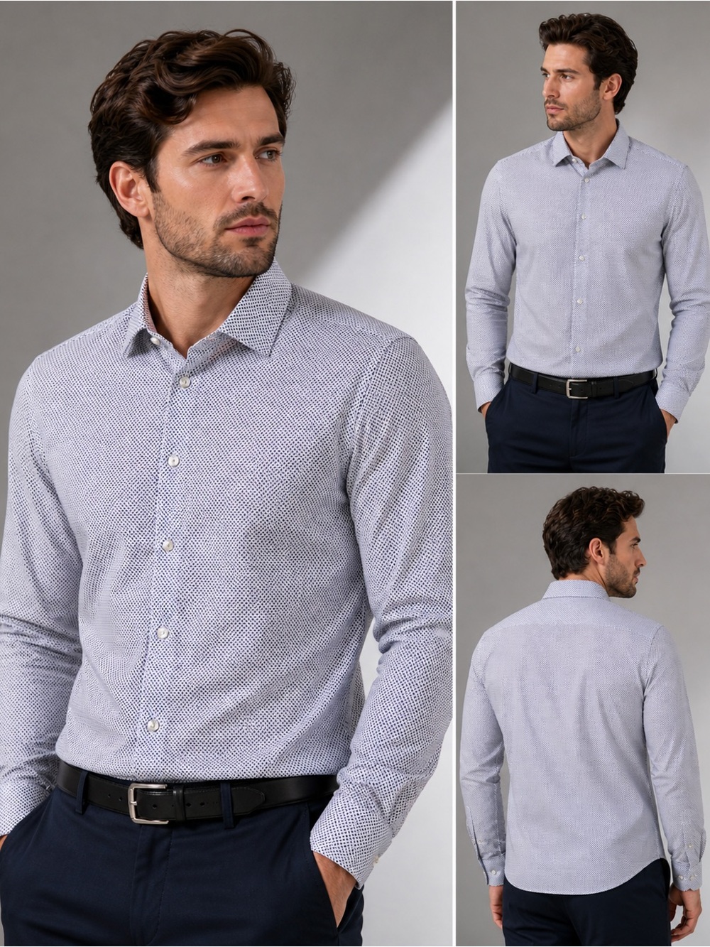 Van Heusen Men's Light Blue Micro-Pattern Dress Shirt